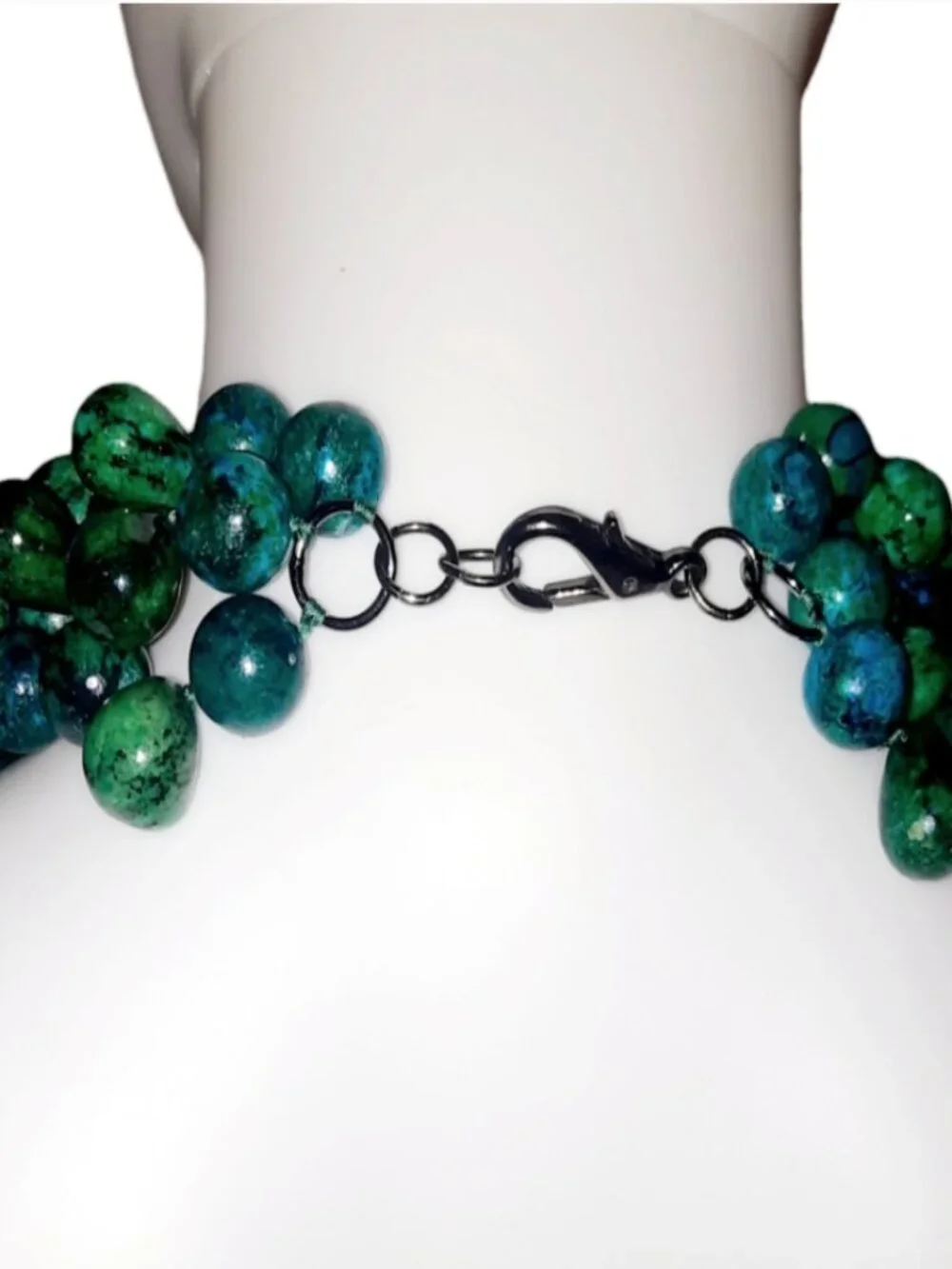 Handmade Azurite Malachite Chrysocolla Teardrop Cabochon Beaded Necklace, Heavy - Picture 3 of 5